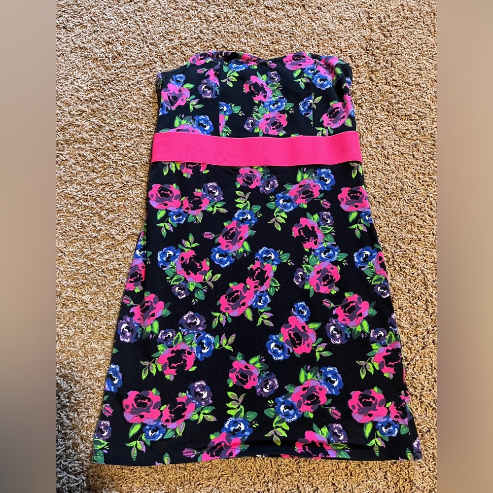 Xhilaration Black Floral Strapless Dress w/Sweetheart Neckline